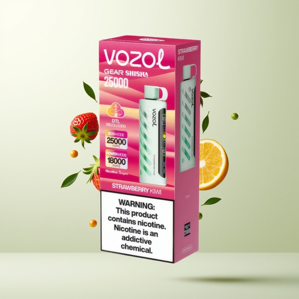 VOZOL Gear Shisha 25000 Puffs Fraise Kiwi 1000mAh 5mg/ml Dual Mesh SiLC Tech