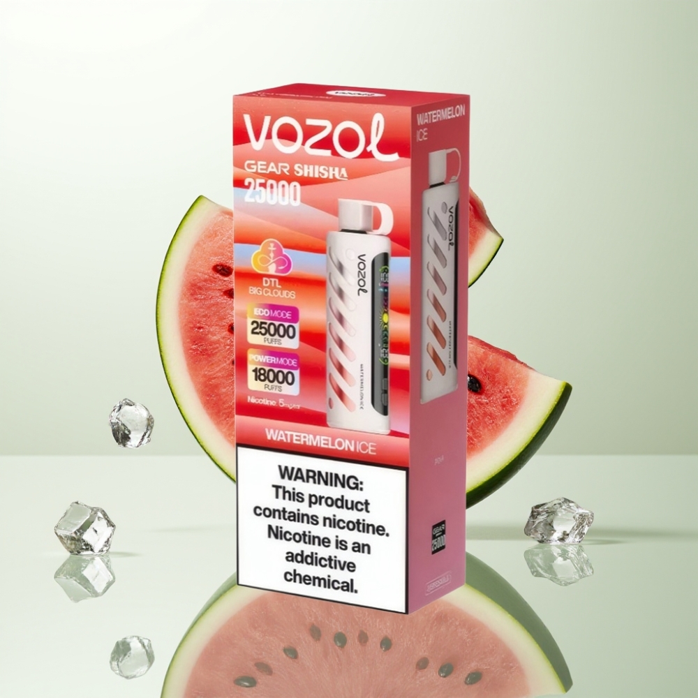 VOZOL Gear Shisha 25000 Puffs Pastèque Glacée SiLC Tech Dual Mesh 1000mAh 5mg/ml