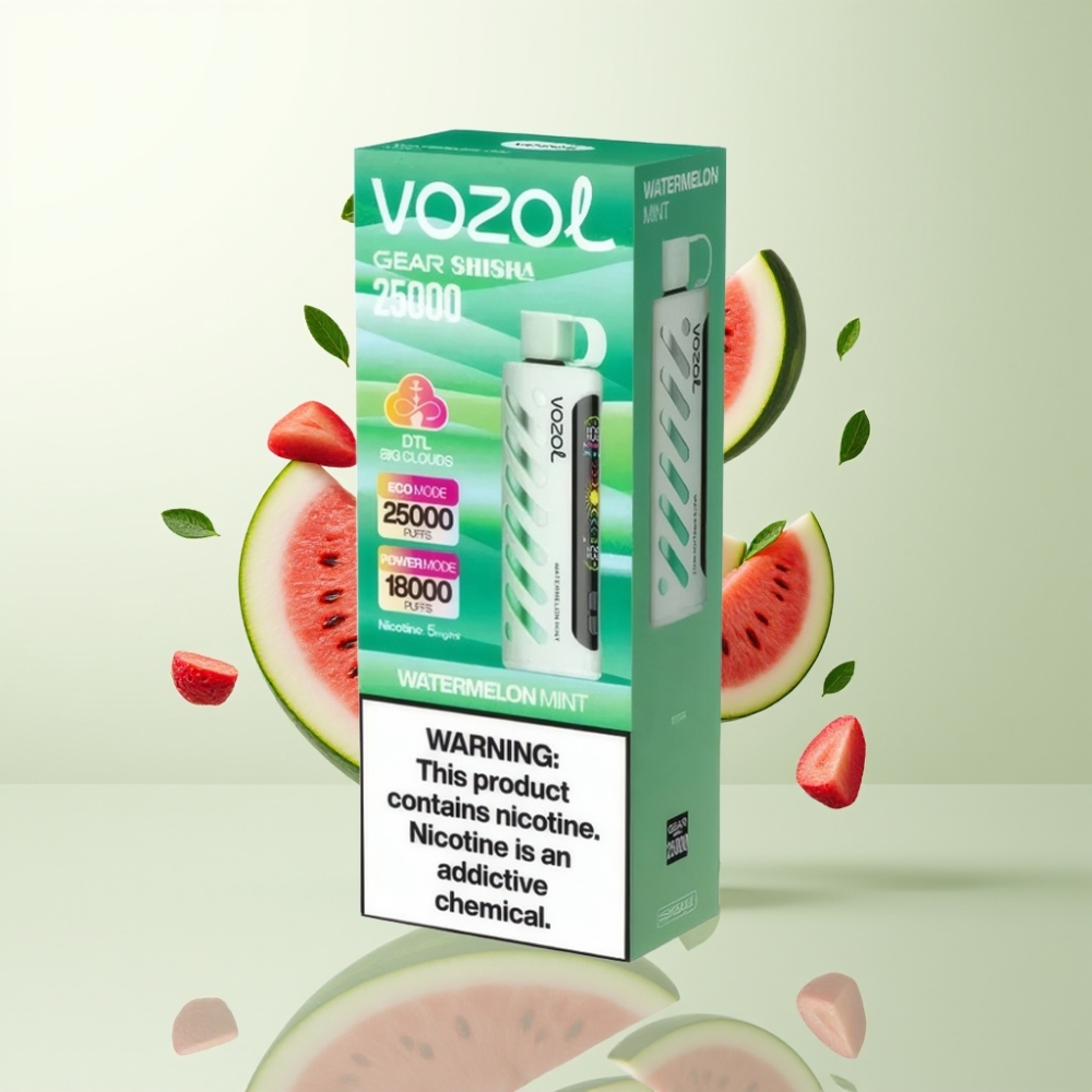 VOZOL Gear Shisha 25000 Puffs Pastèque Menthe 5mg/ml 1000mAh Dual Mesh SiLC Tech