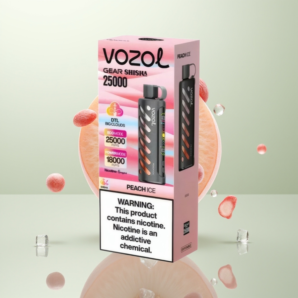 VOZOL Gear Shisha 25000 Puffs Pêche Glacée SiLC Tech Dual Mesh 1000mAh 5mg