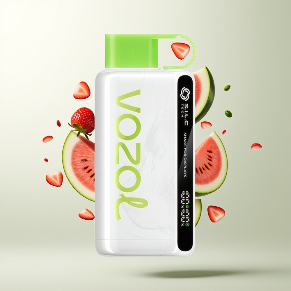 VOZOL STAR 9000/12000 E-Cigarette Jetable Fraise Pastèque avec Affichage par Secousse Technologie SiLC et Charge 30 Plus Rapide
