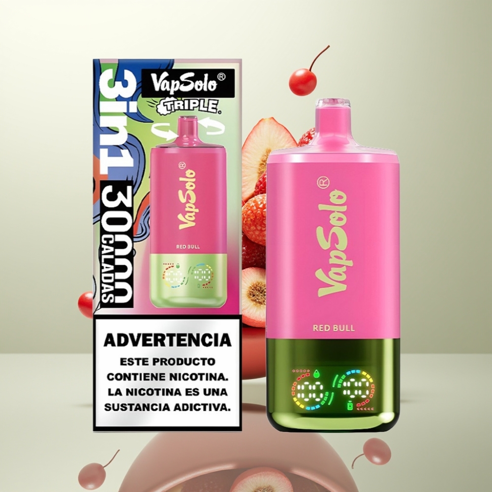 VapSolo Triple 30000 Puffs 40ml 3 Réservoirs Red Bull (Taureau Rouge) Type-C