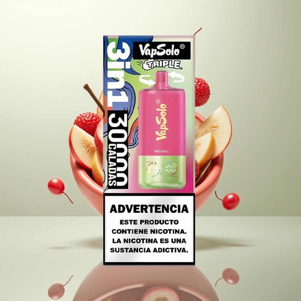 VapSolo Triple 30000 Puffs 40ml 3 Réservoirs Red Bull (Taureau Rouge) Type-C