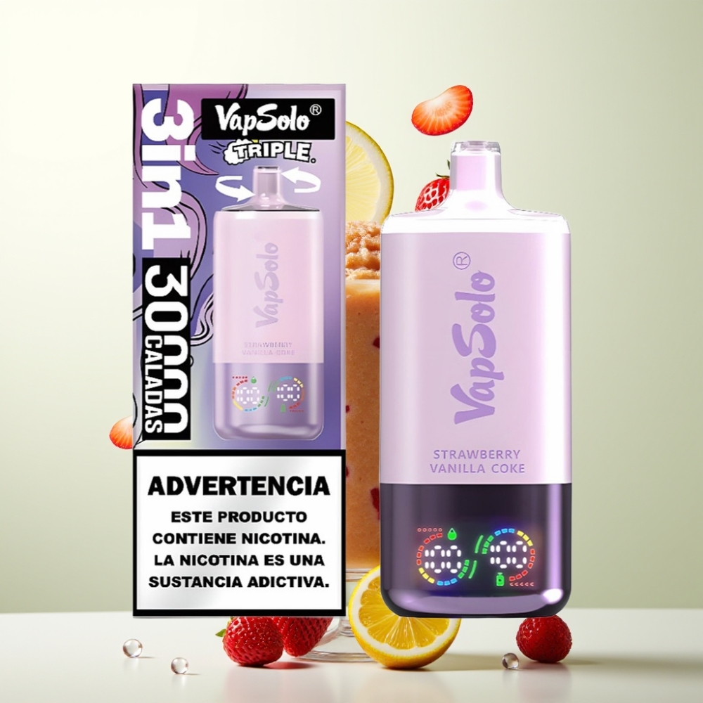 VapSolo Triple 30000 Puffs 40ml 3 Réservoirs Type-C Fraise Vanille Coke