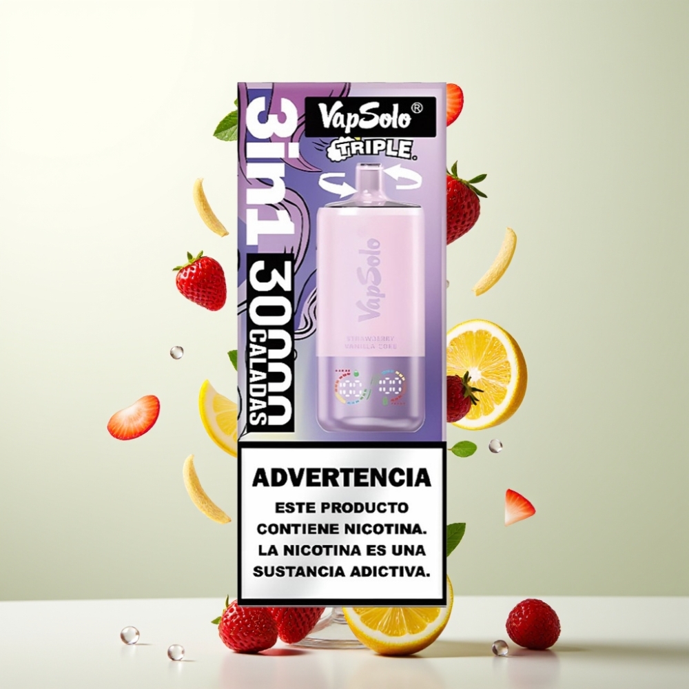 VapSolo Triple 30000 Puffs 40ml 3 Réservoirs Type-C Fraise Vanille Coke