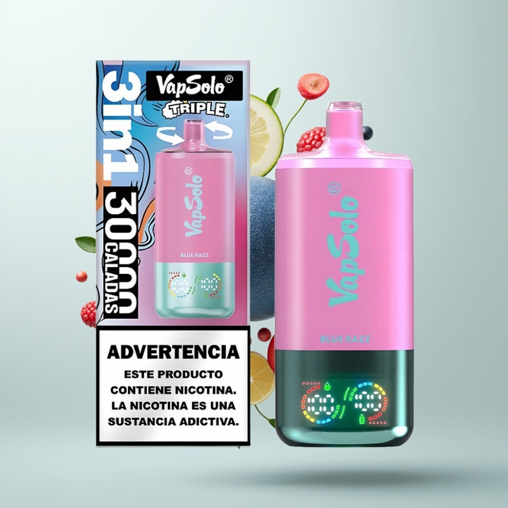 VapSolo Triple 30000 Puffs 40ml 3 Réservoirs Type-C Myrtille-Bleue