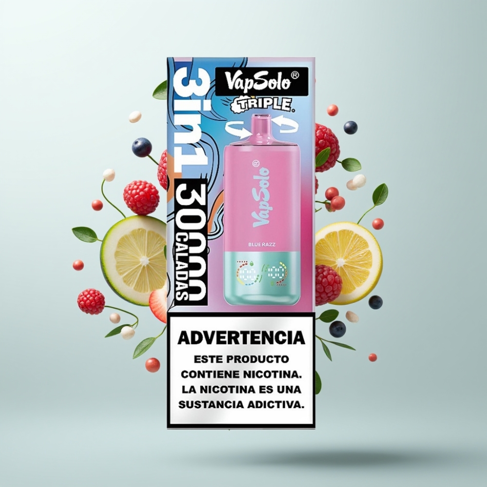 VapSolo Triple 30000 Puffs 40ml 3 Réservoirs Type-C Myrtille-Bleue