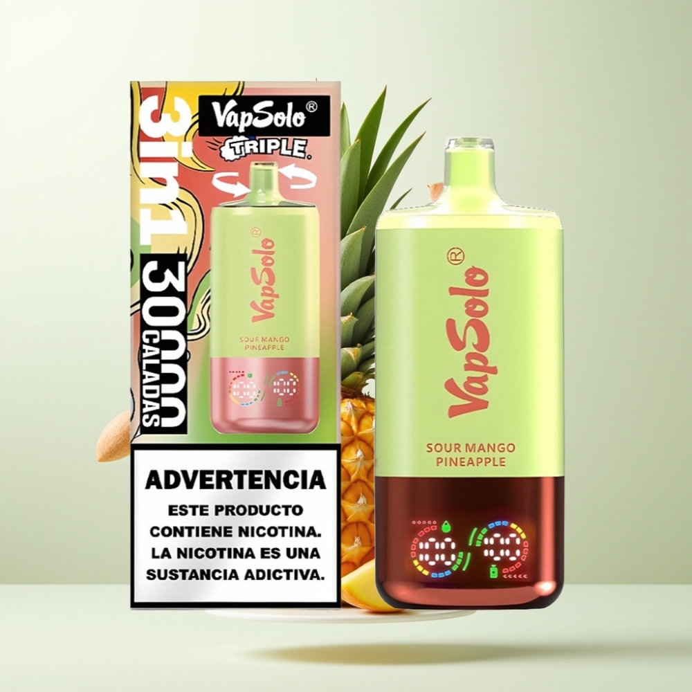 VapSolo Triple 30000 Puffs 40ml Mangue Ananas Aigre 3 Réservoirs Type-C