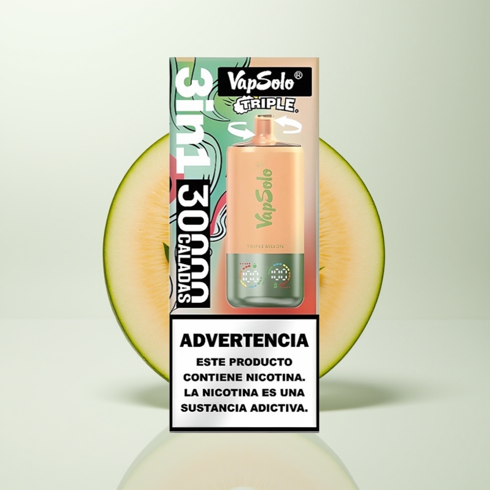 VapSolo Triple 30000 Puffs 40ml Triple Melon 3 Réservoirs Type-C