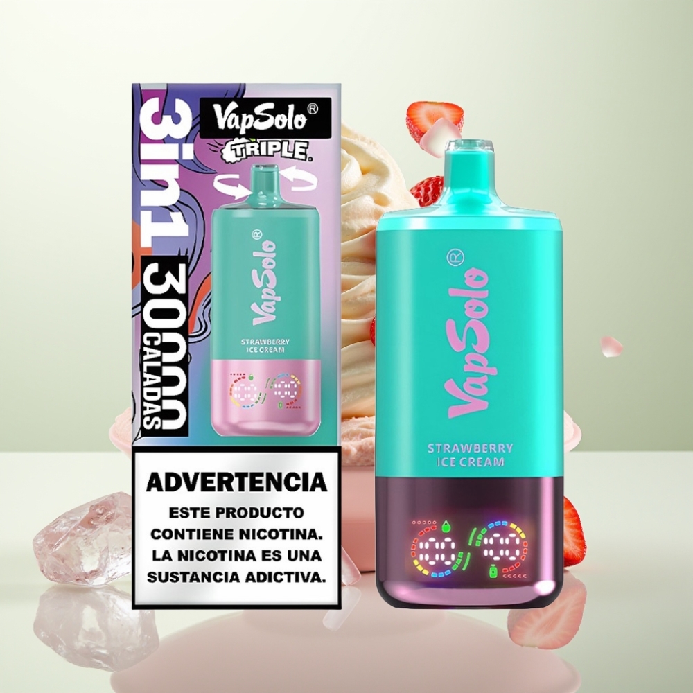 VapSolo Triple 30000 Puffs 40ml Type-C Fraise Glace