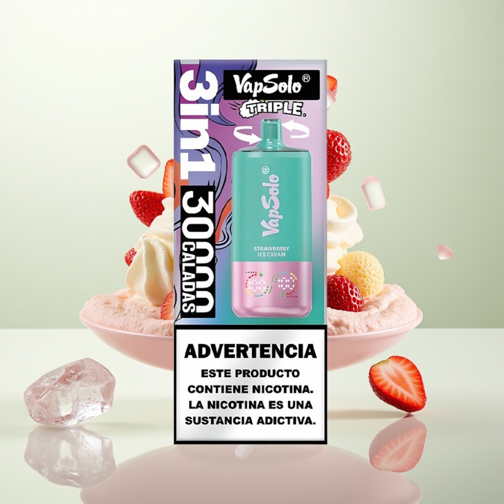 VapSolo Triple 30000 Puffs 40ml Type-C Fraise Glace