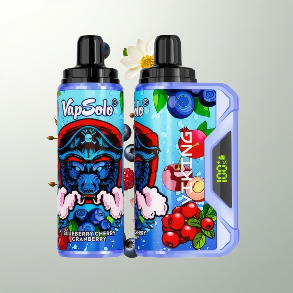 VapSolo VIKING 12000 Puffs 22ml Myrtille Cerise Cranberry Type-C LED