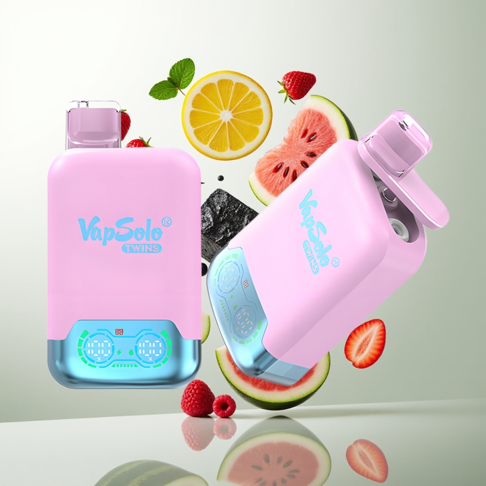 Vapsolo Twins 20000 Puffs 40ml Double Réservoir Type-C Fruit du Dragon Glace Noire Fraise  Pastèque Framboise
