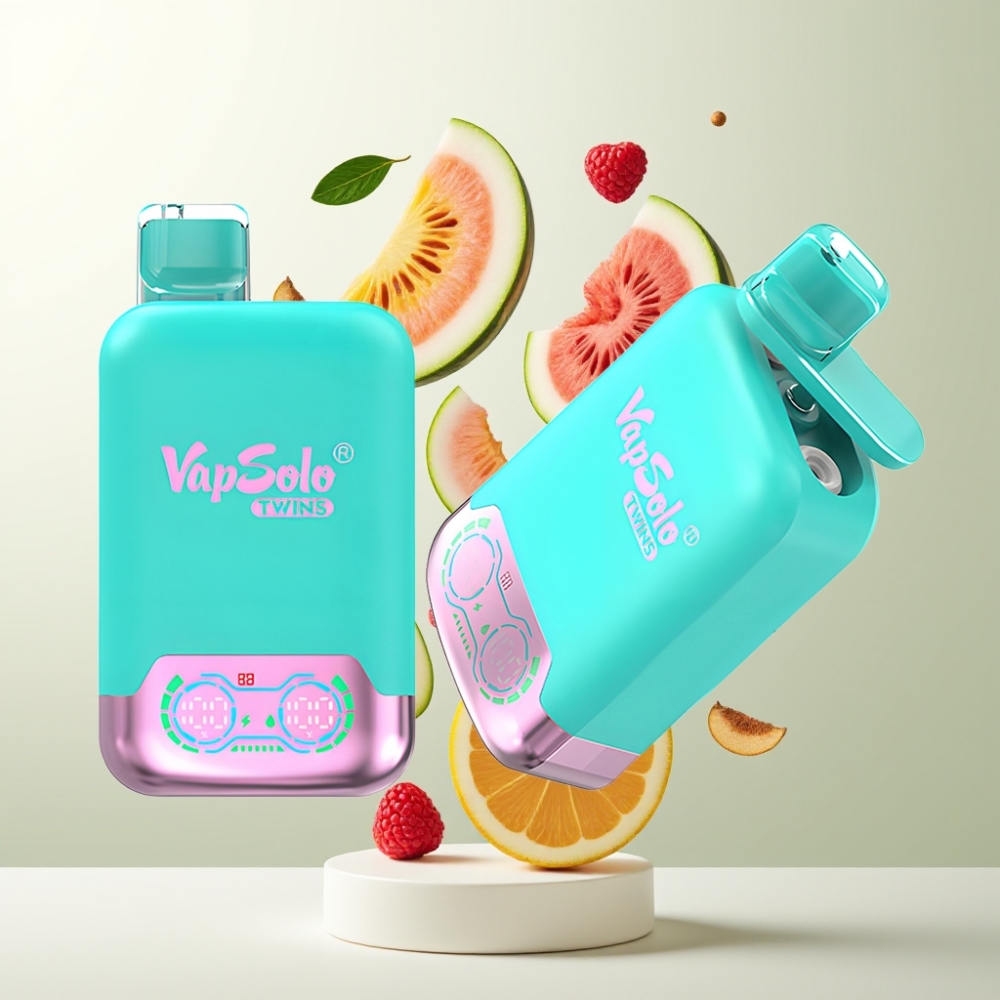 Vapsolo Twins 20000 Puffs 40ml Double Réservoir Type-C Triple Melon  Framboise Pastèque