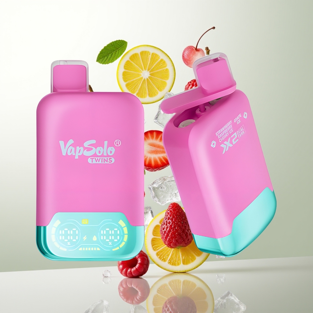 Vapsolo Twins 20000 Puffs 40ml Type-C Double Réservoir Fraise Framboise Cerise Glace  Raisin Glace