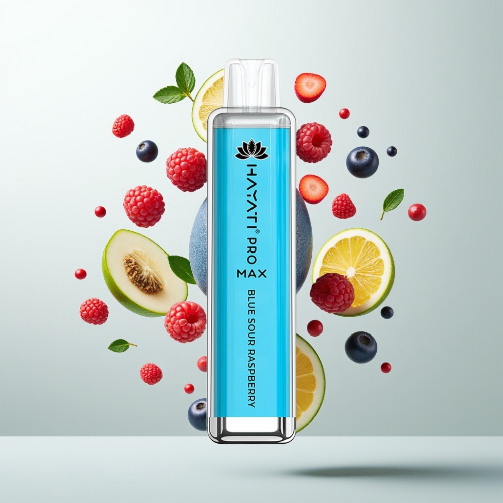 Hayati Pro Max 4000 Puffs E-Liquide Rechargeable LED Batterie 1400mAh Framboise Acidulée Bleue