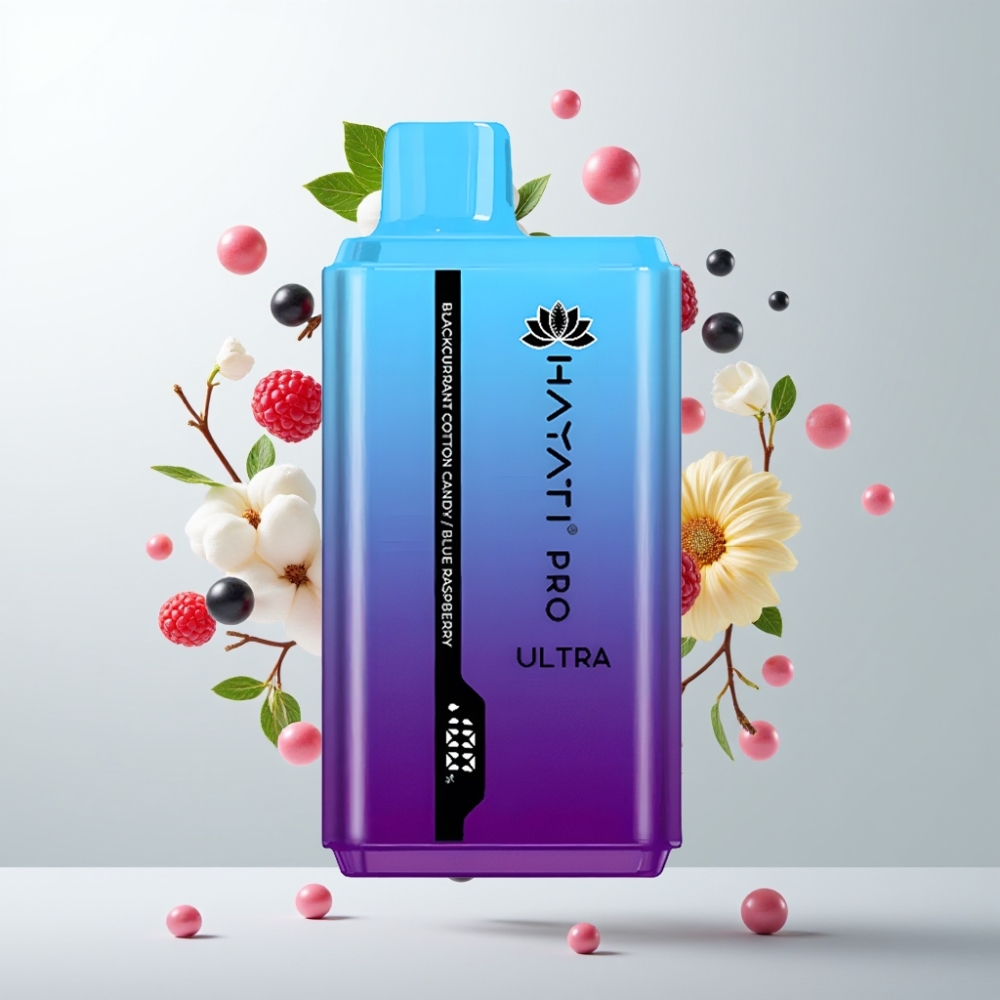 Hayati Pro Ultra 15000 Puffs 850mAh 2×12ml 2% Cassis Barbe à Papa Framboise Bleue