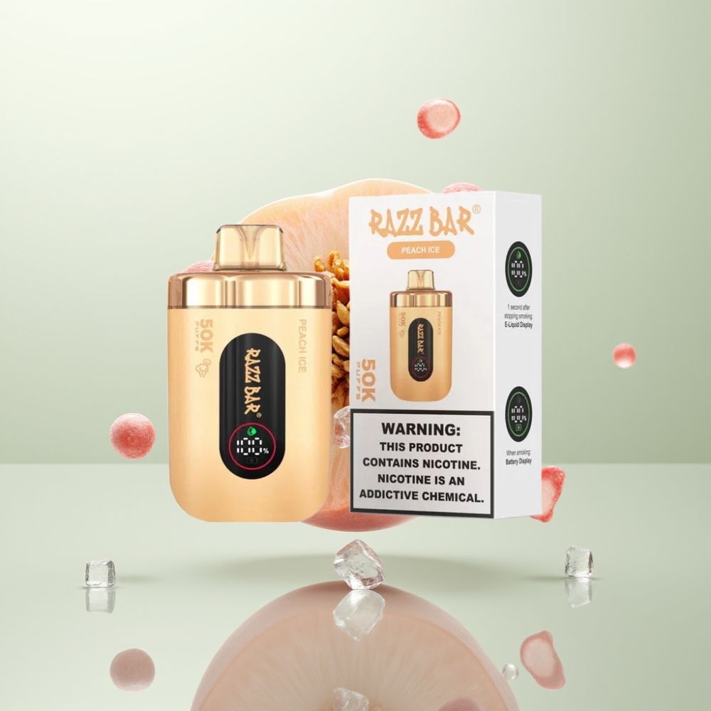 Razz Bar 50K Puffs 1.0 Ohm Mesh 650mAh Type-C 2% Nicotine Pêche Glacée