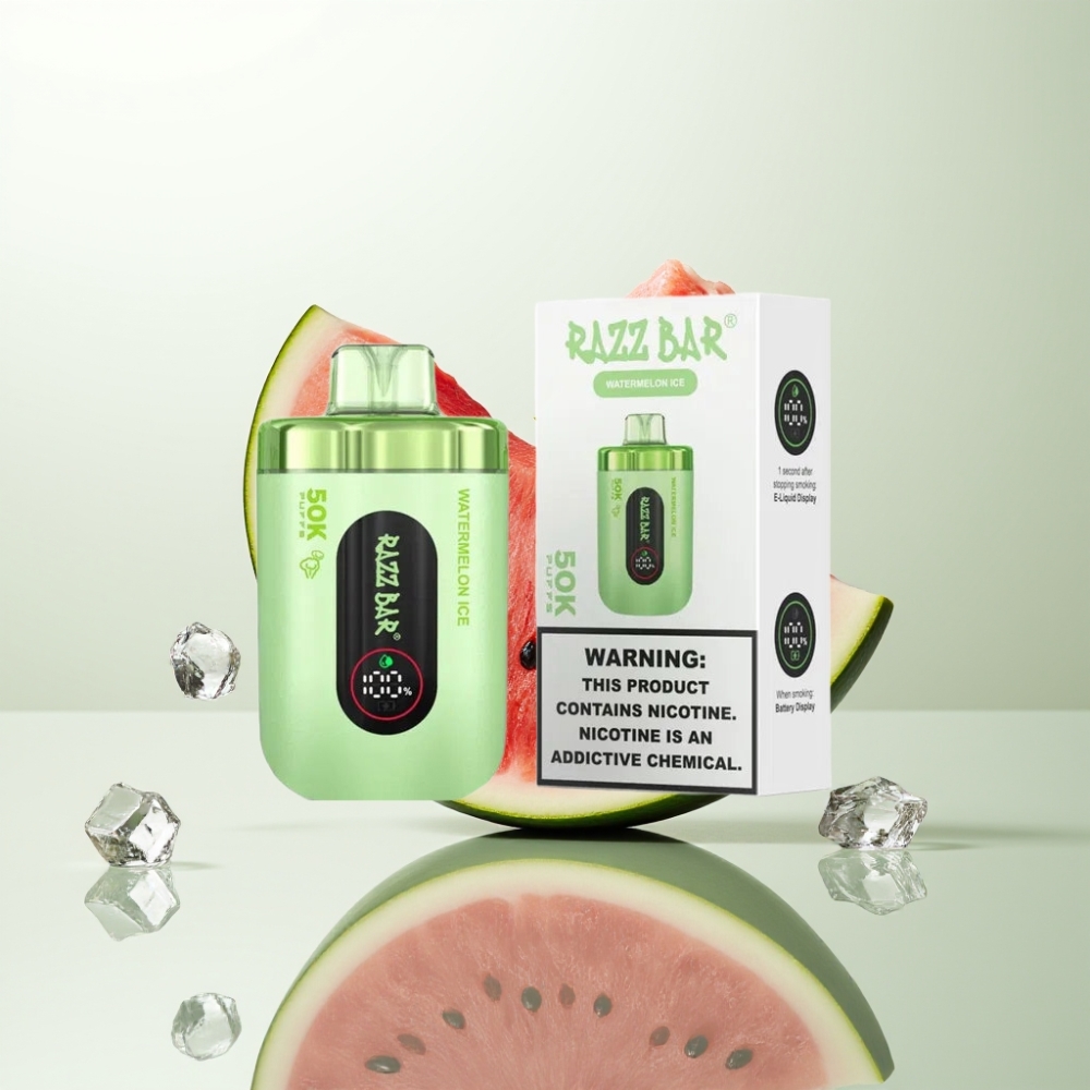 Razz Bar 50K Puffs 1.0 Ohm Mesh 650mAh Type-C 2% Nicotine Pastèque Glacée