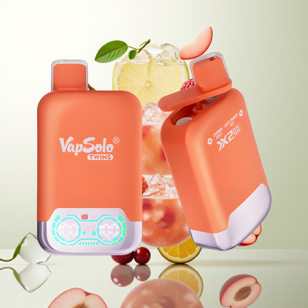 Vapsolo Twins 20000 Puffs 40ml 20mg/50mg Type-C Cerise Cola & Pêche Juteuse Glacée