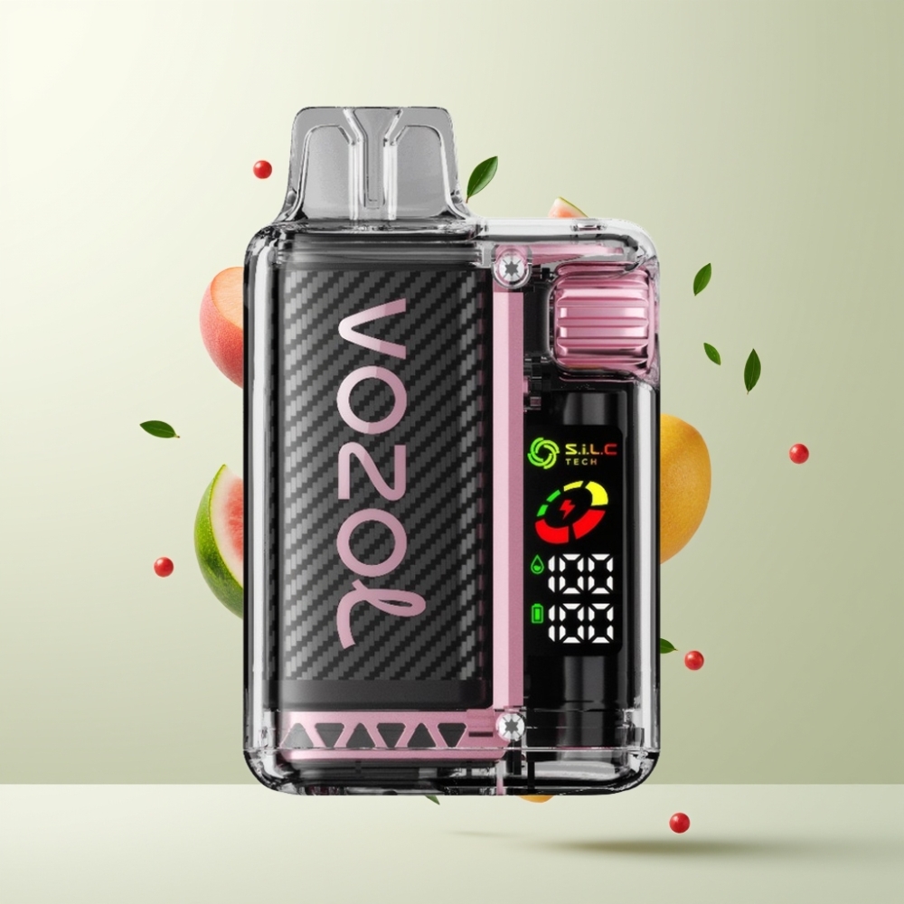 VOZOL Vista 20000 Puffs Rechargeable 650mAh 2% OLED S.i.L.C Dual Mesh Pêche Mangue Pastèque