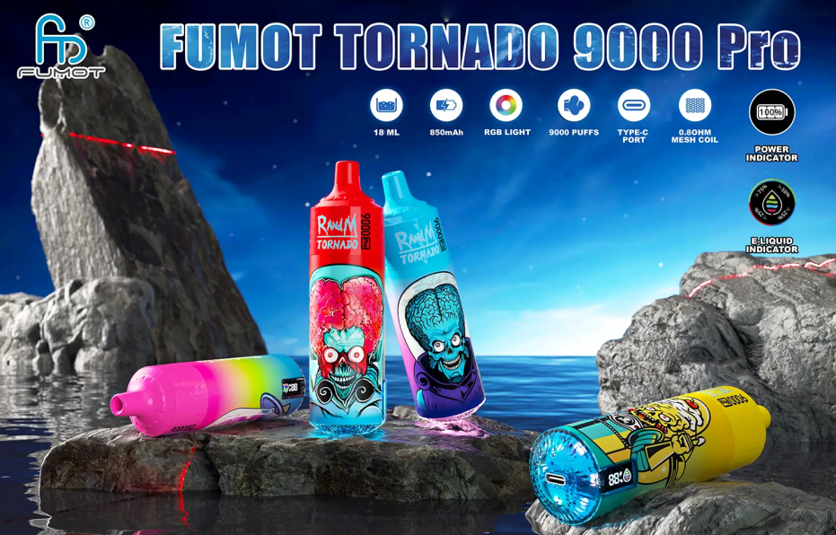 Fumot Tornado 1 pièce 9000 pro 18 ml de vape jetable 62HZ230 mangue paille Fumot vape nicotine